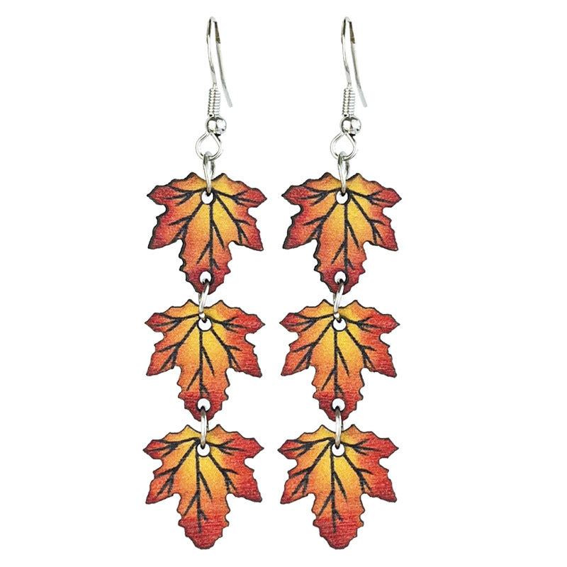 Wholesale 2 Pairs/pack Thanksgiving Wooden Turkey Pumpkin Multi-element Earrings ACC-ES-HY198