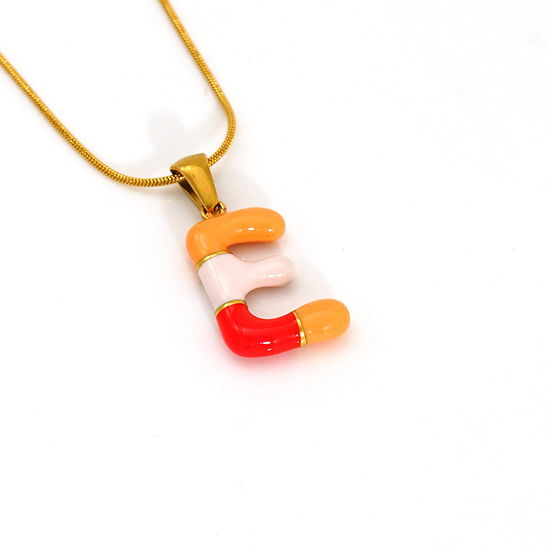 Wholesale Titanium steel oil drop 26 English letter necklace