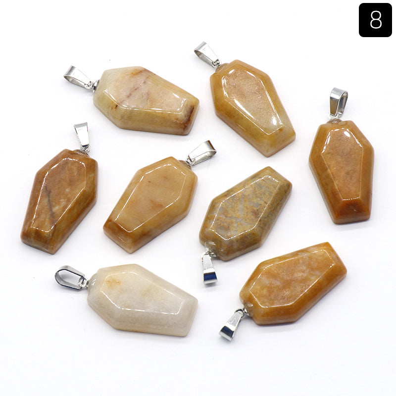 Wholesale Mini Coffin Board Natural Crystal Stone Coffin Board Necklace Pendant ACC-PT-KeSuo004
