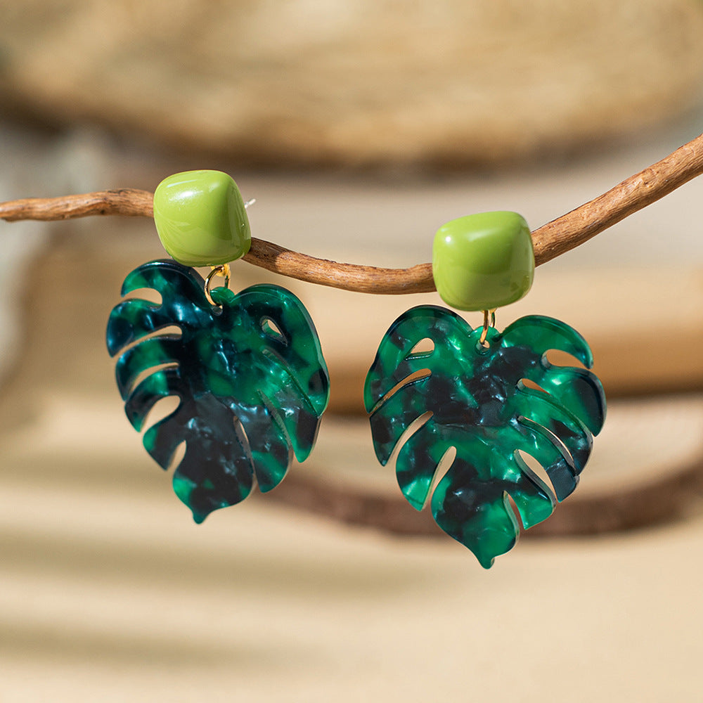 Wholesale exaggerated leaf acrylic acetic acid plate earrings