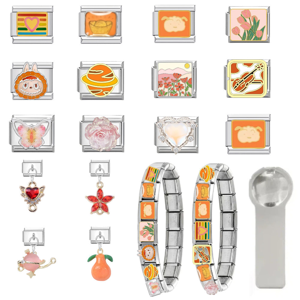 Wholesale Italian Modular Light Orange Titanium Steel Bracelet - DIY Elastic Fashion Accessory,  Boutique Resale Gift