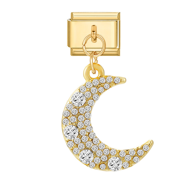 Bracelet de charme italien en gros 9 mm de bricolage d'épissage en or et en diamant blanc bracelet composable en acier inoxydable