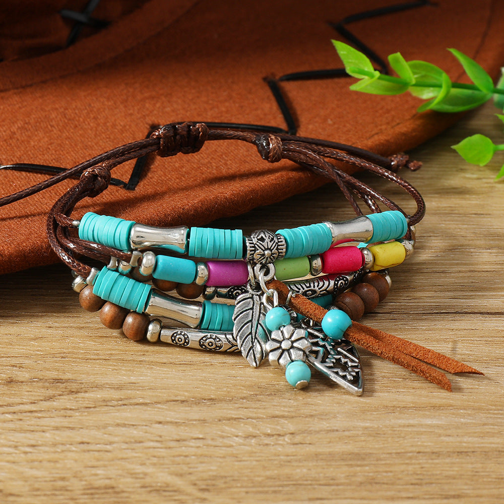 Wholesale Ethnic Bohemian Turquoise Tassel Multi-layer Bracelet