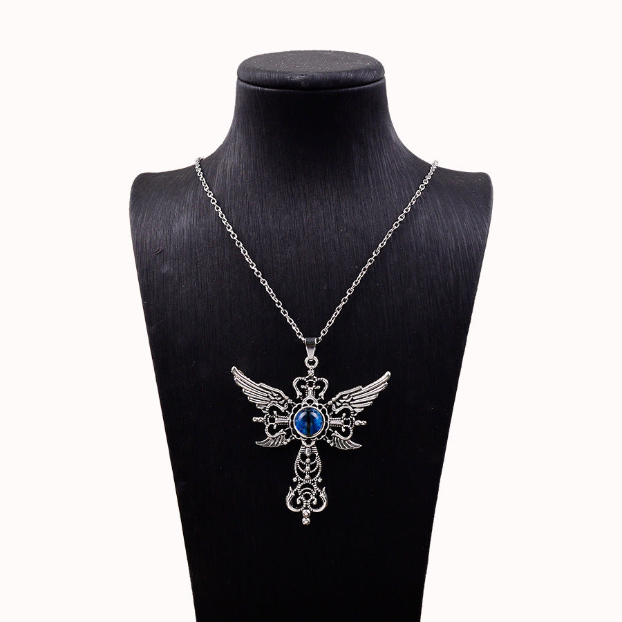 Wholesale Red Angel Wings Cross Pendant Necklace,  Vintage Evil Eye Design Boutique Jewelry Gift