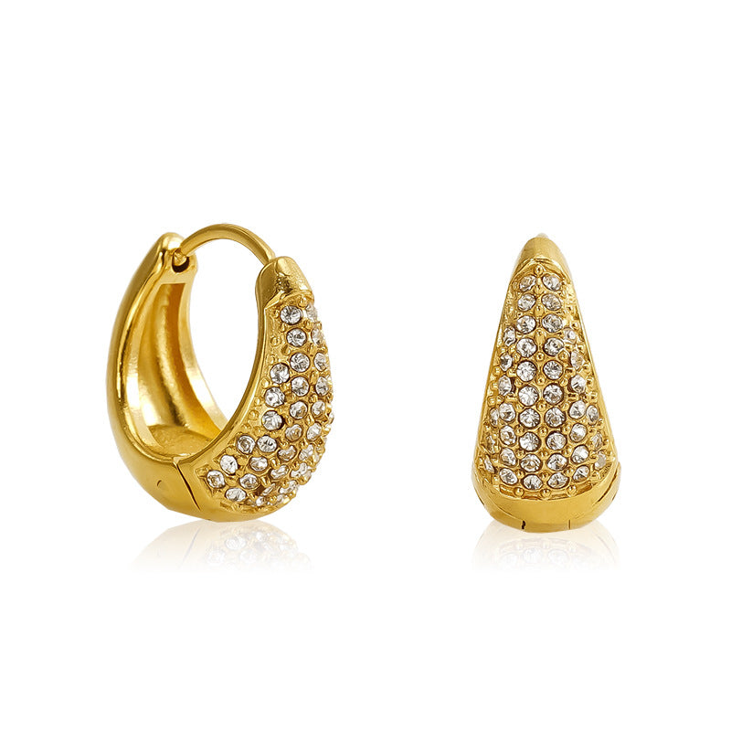 Wholesale  Light Luxury Ear Buckle Plating 18K Gold Inlaid Zircon Geometric All-match Titanium Steel Earrings