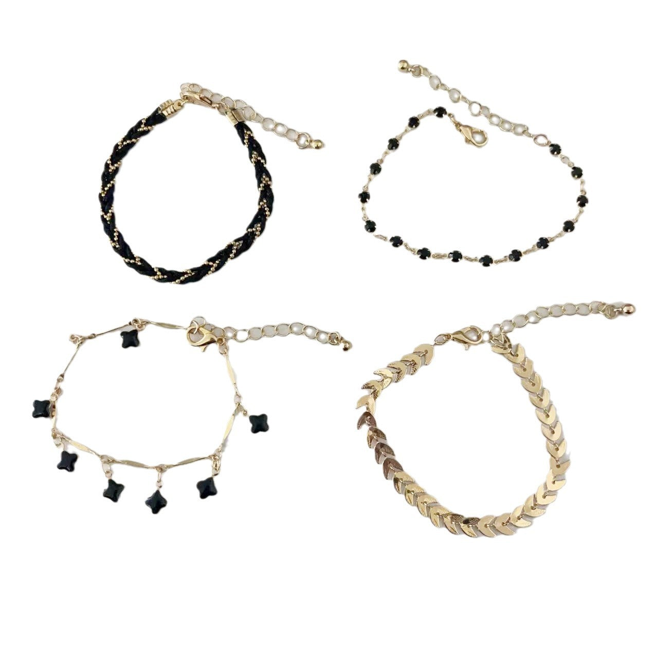 Wholesale Bohemian Black Four Leaf Clover Pendant Bracelet Set Geometric Metal Chain Everyday Fashion Accessory