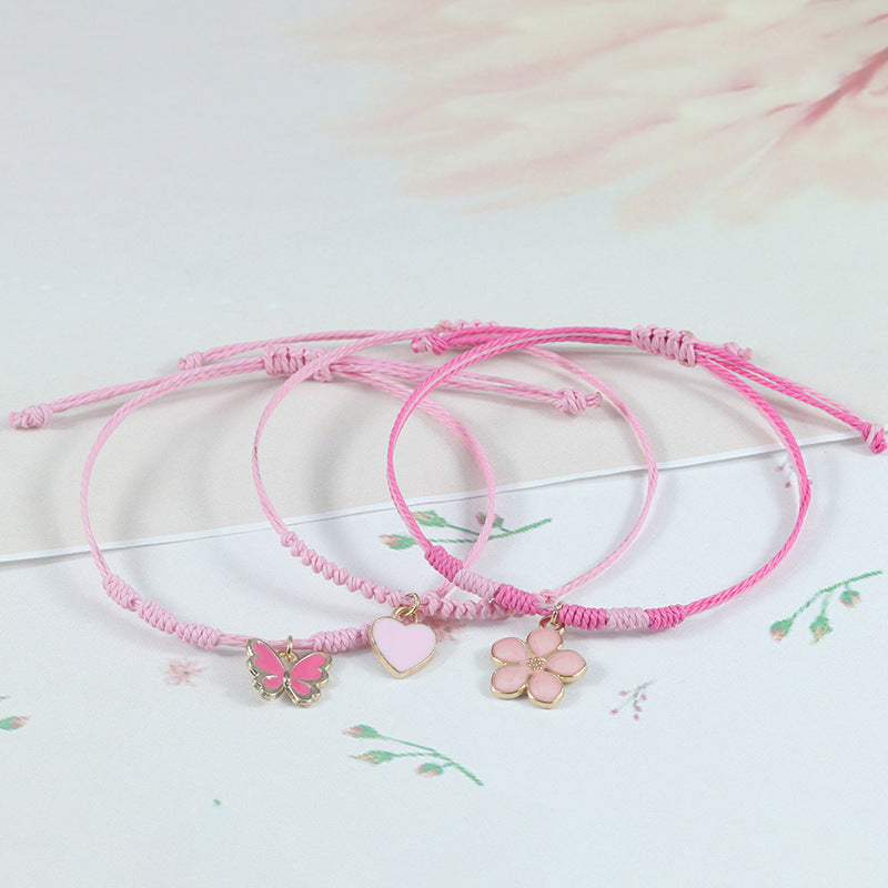 Wholesale  pink clover love woven bracelet pink butterfly bracelet
