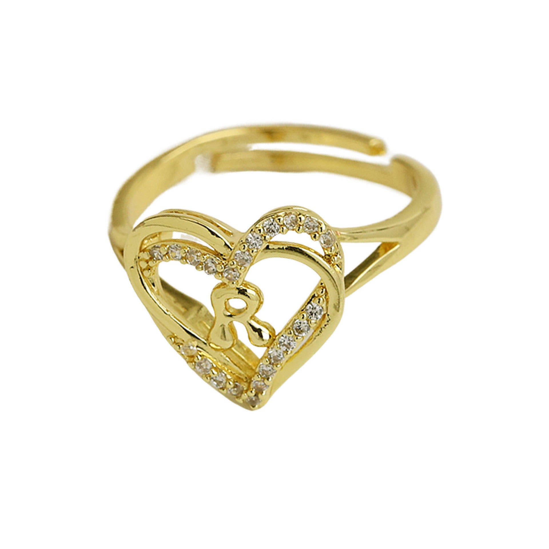 Wholesale  gold love heart-shaped 26 English letters open heart fashion  ring