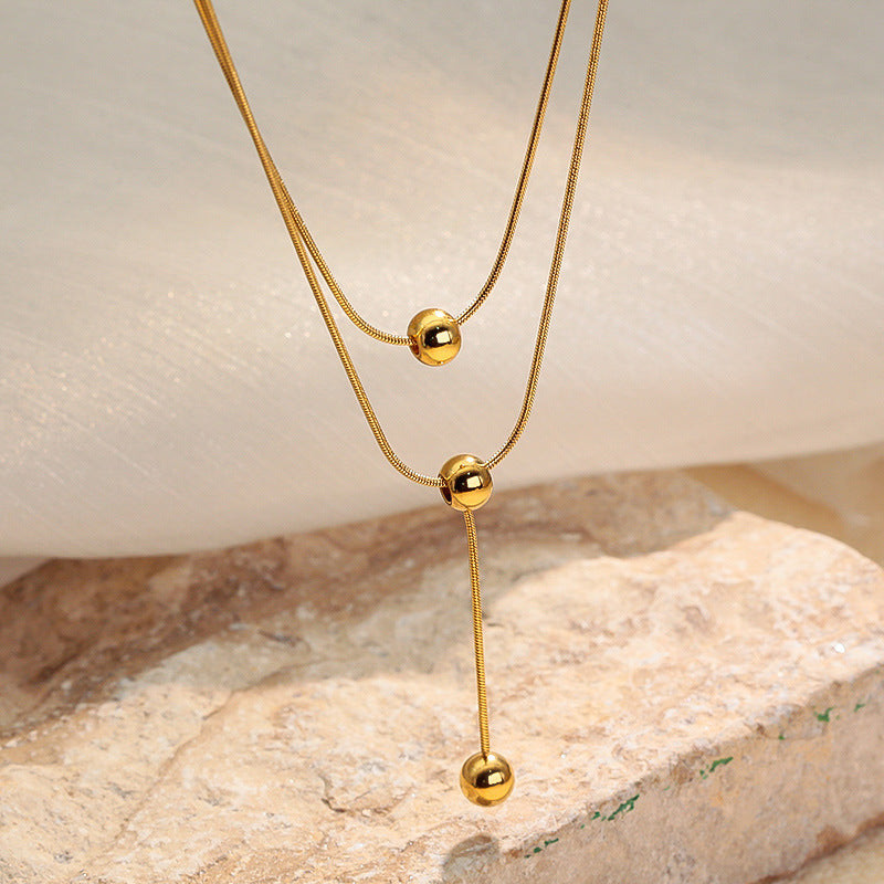 Wholesale Stainless steel double-layered gold bead necklace