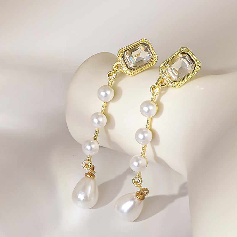 Wholesale S925 Silver Needle  Retro Water Drops Pearl Tassel Earrings