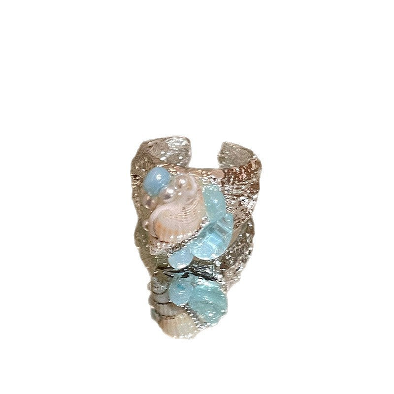 Wholesale Shell Beaded Geometric Open Ring - Sea Breeze Vacation Style Jewelry Accessory for Women