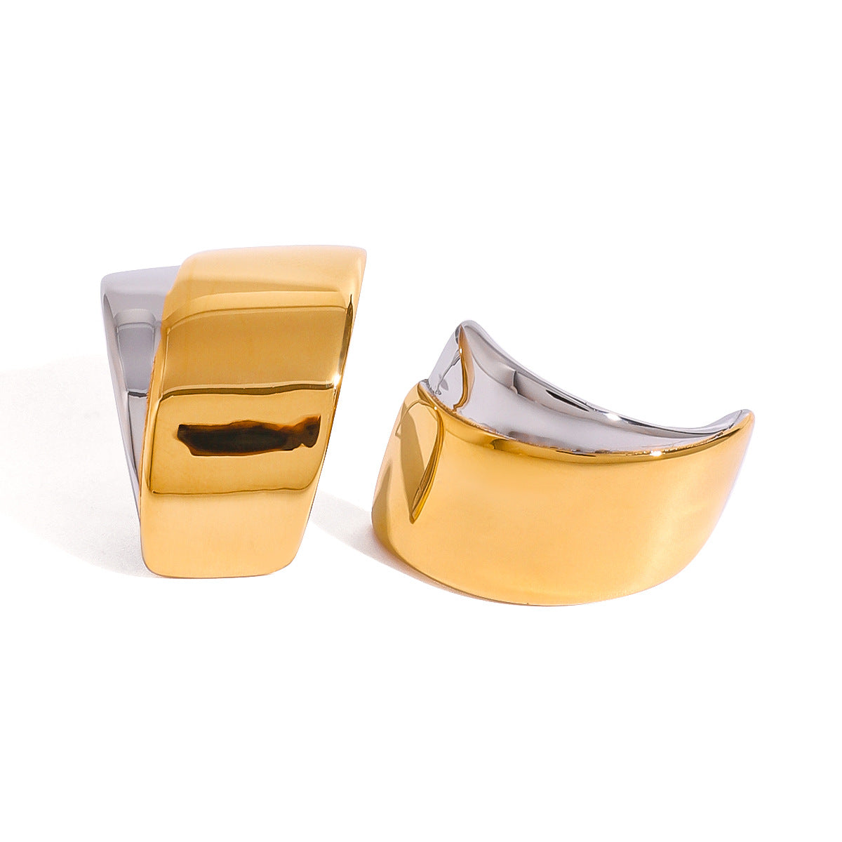 Wholesale 18k gold stainless steel gold and silver color matching double trapezoidal earrings