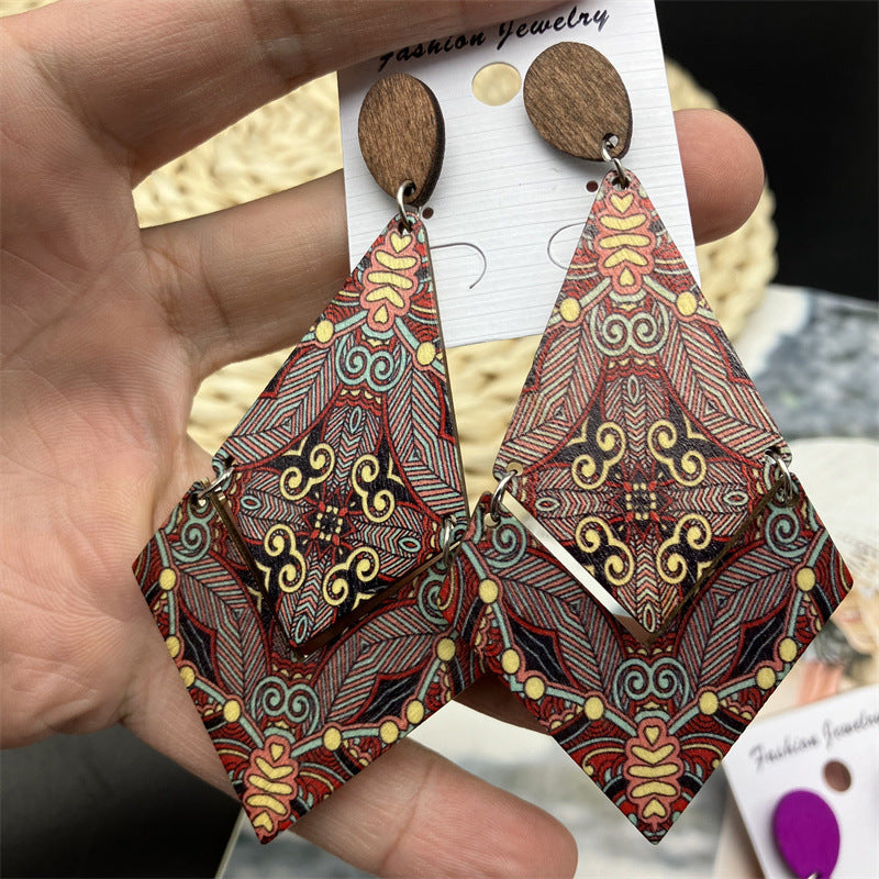Wholesale Bohemian Rhombus Wooden Beach Earrings ACC-ES-FX006