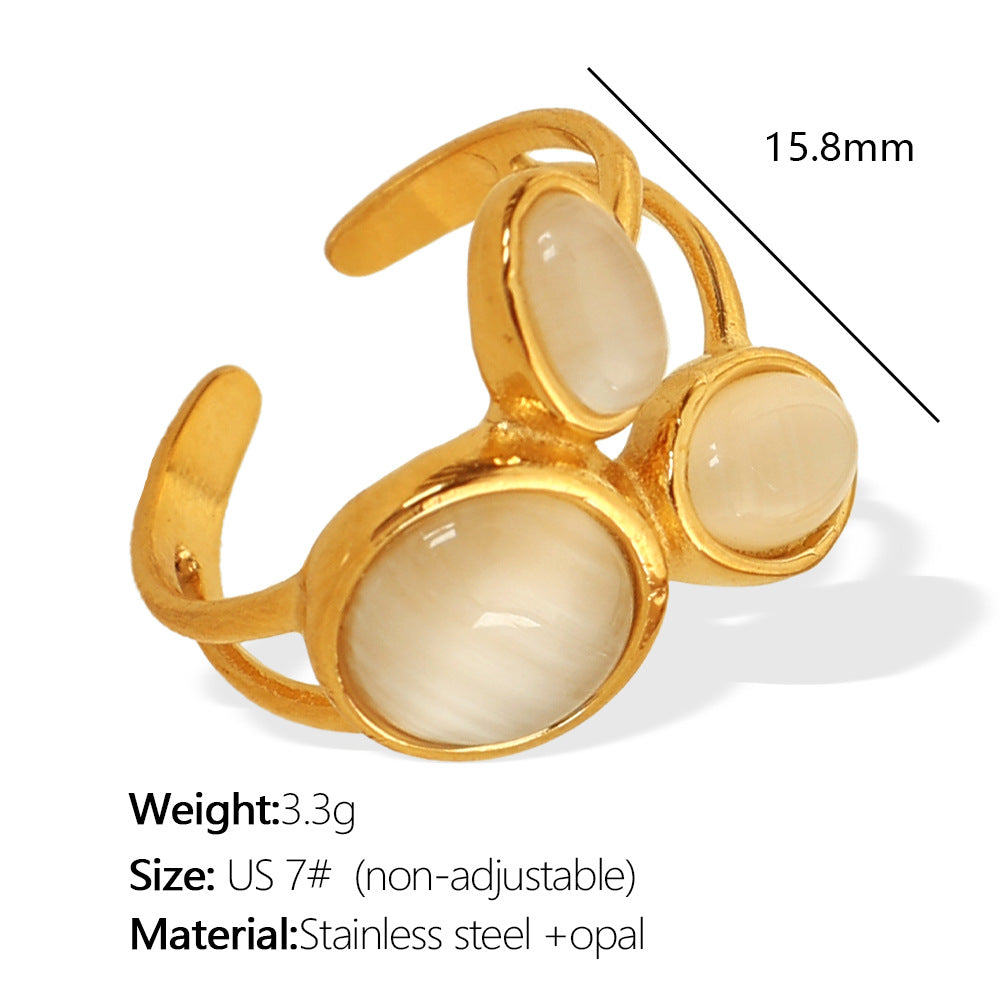 Wholesale Internet Celebrity Temperament Personalized Style Ring Inlaid with Cat' s Eye Open Ring High-End Fashion European and American Retro Ring