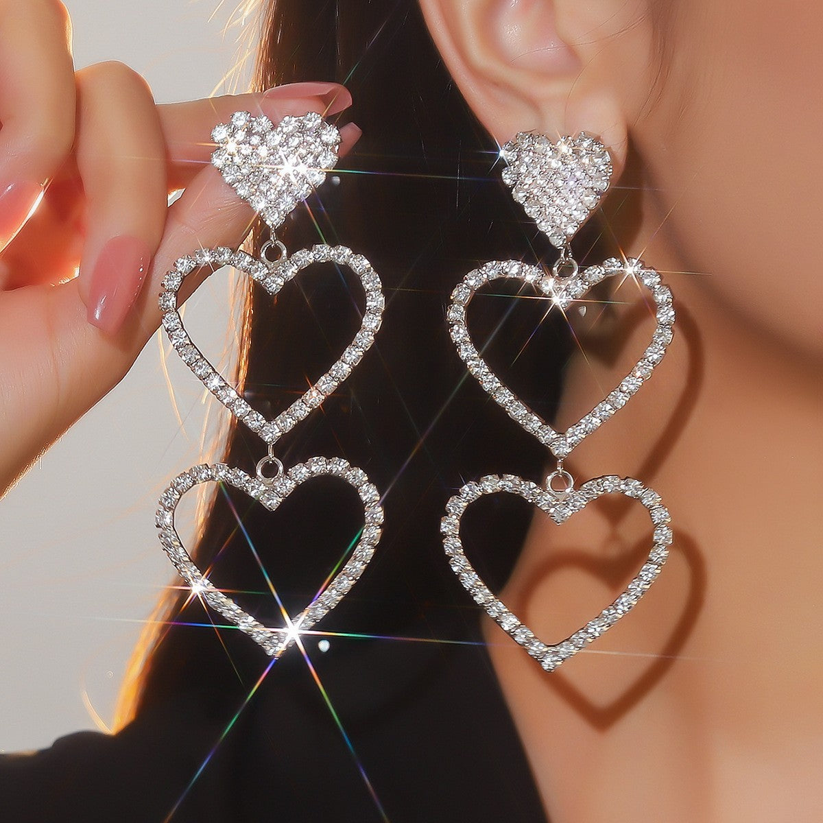 Wholesale Independence Day Exaggerated Long Tassel Love Earrings