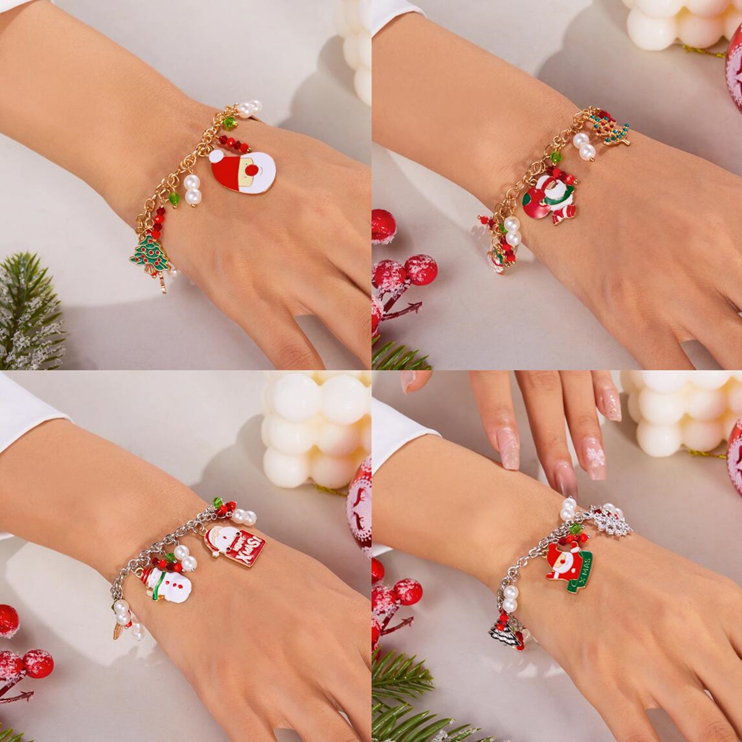 Wholesale Christmas Cartoon Santa Claus Elk Christmas Tree Pendant Bracelet ACC-BT-FanYou004