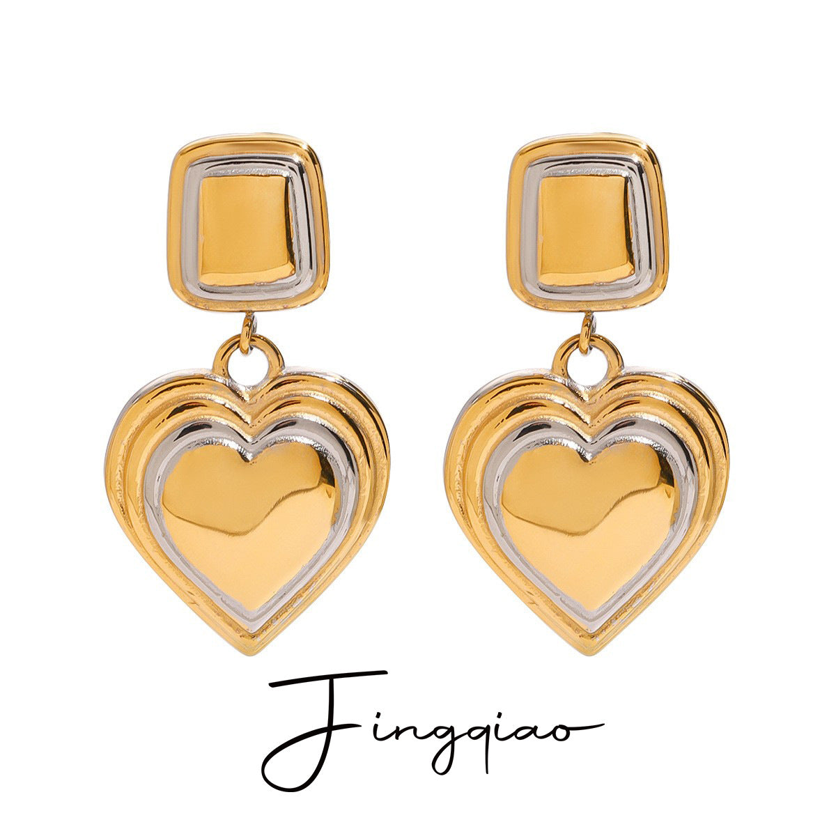 Wholesale  18k gold stainless steel gold and silver color matching love earrings