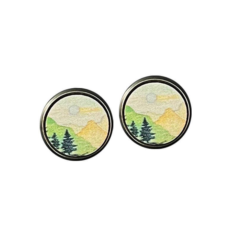 Wholesale 2 pairs/ pack Stainless steel mountain scenery texture western earrings