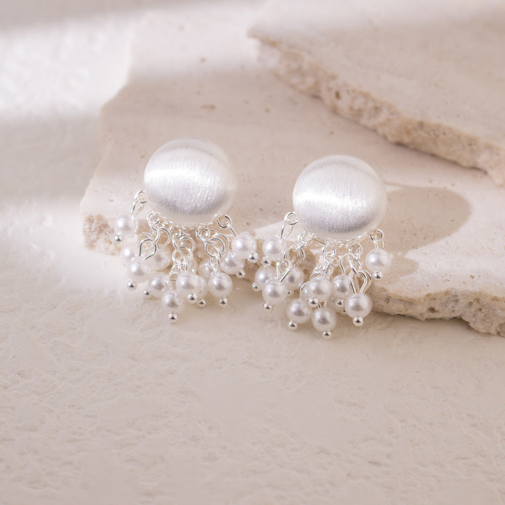 Wholesale  Retro Brushed Metal Pearl Tassel Earrings