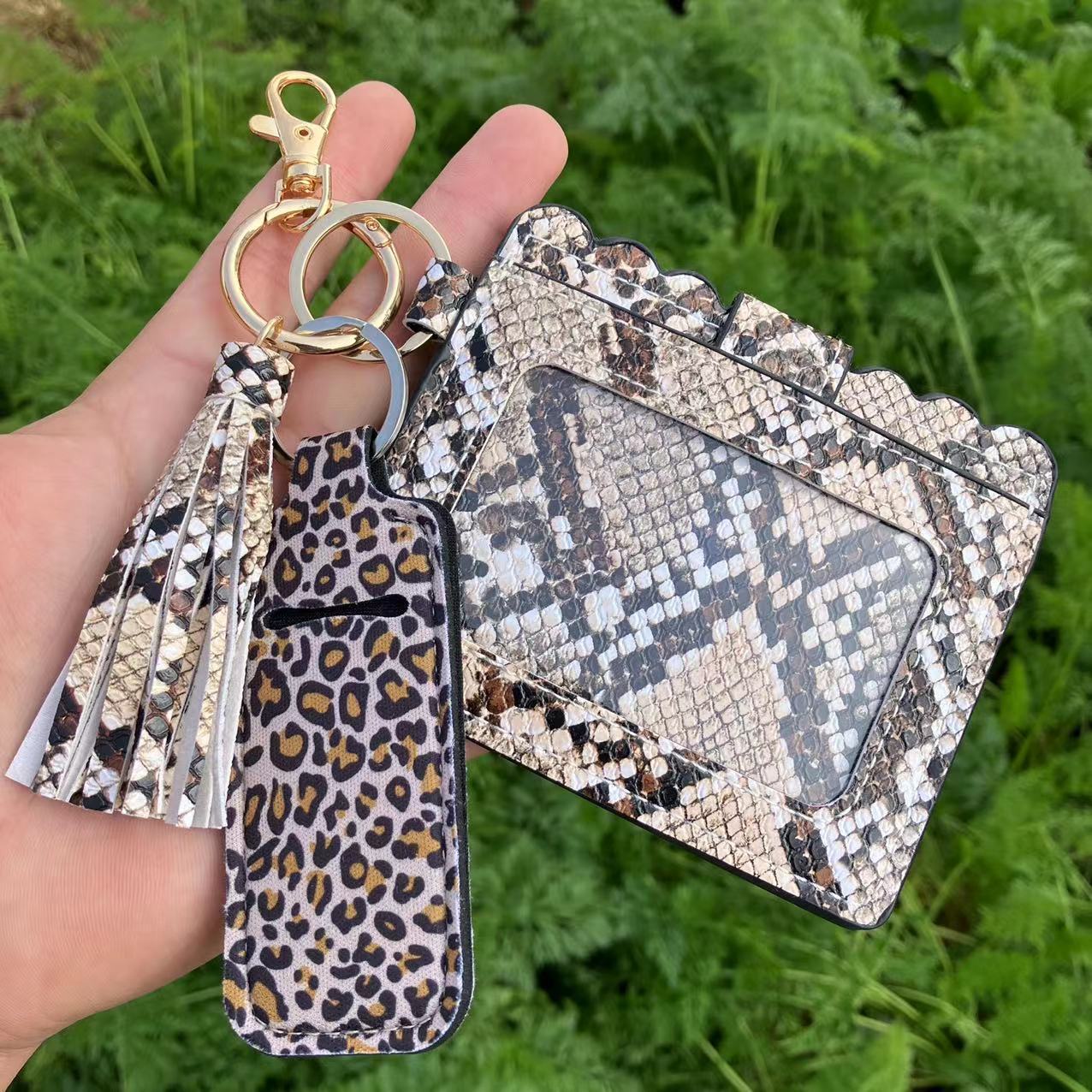 Wholesale Leopard Print Sunflower Butterfly Lipstick Case Card Holder Keychain Wristlet Keychain ACC-KC-QiuXue018