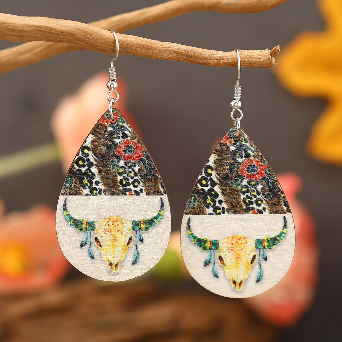 Wholesale Western style cow head sunflower water drop Earrings