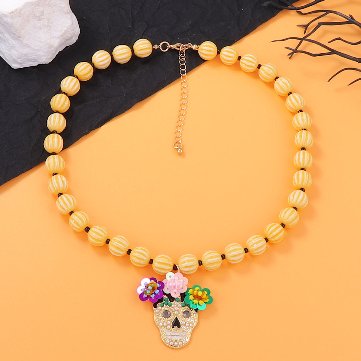 Wholesale  Beaded Alloy Inlaid Zircon Skull Necklace
