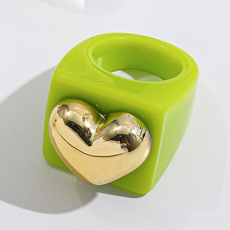 Wholesale resin ring  candy color love gold ring