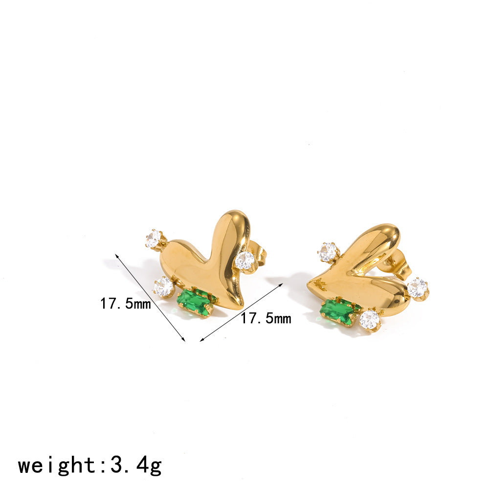 Wholesale Chic Star Heart Stud Earrings Colorful Diamond 18K Gold PVD Stainless Steel Fashion Accessory Party Gift