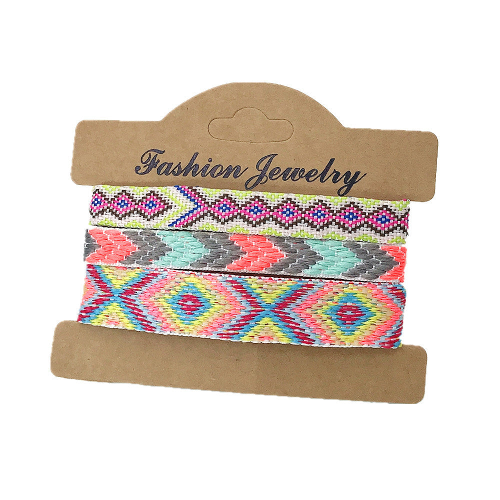 Wholesale 3 Pcs Set Hot Sale Retro Ethnic Bohemian Hand Rope Nepal Colorful Woven Bracelet Jewelry