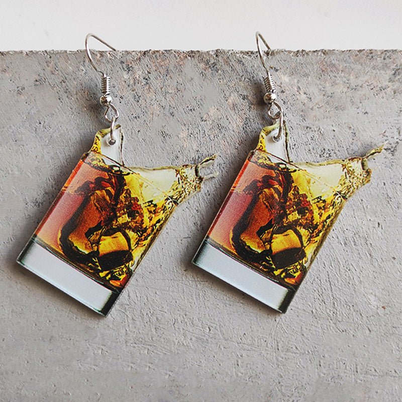 Wholesale 2 Pairs/pack Transparent Beer Red Wine Acrylic Earrings ACC-ES-HY084