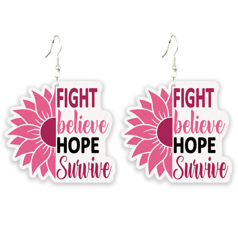 Wholesale 2pcs/pack Cancer Team Struggle Survivor Accessories  Wooden Pattern Earrings