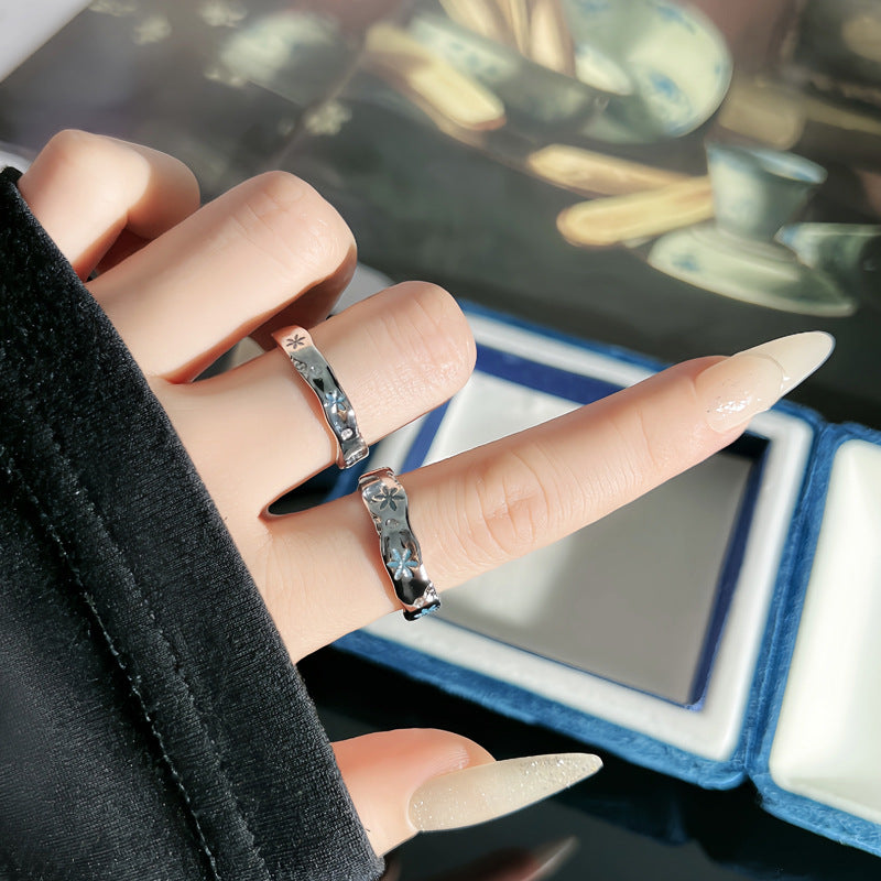 Wholesale  Blue Snowflake Personality Glaze Couple' s Ring