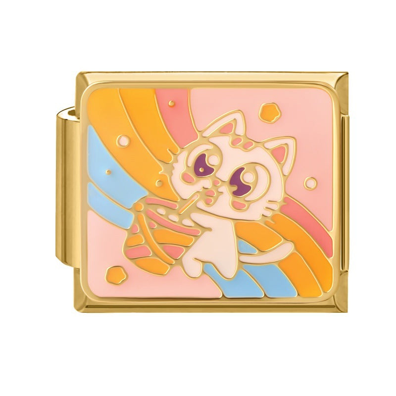 Wholesale Cute Cat Landscape DIY Modular Charm Bracelet Stainless Steel Gold Base Jewelry Accessory