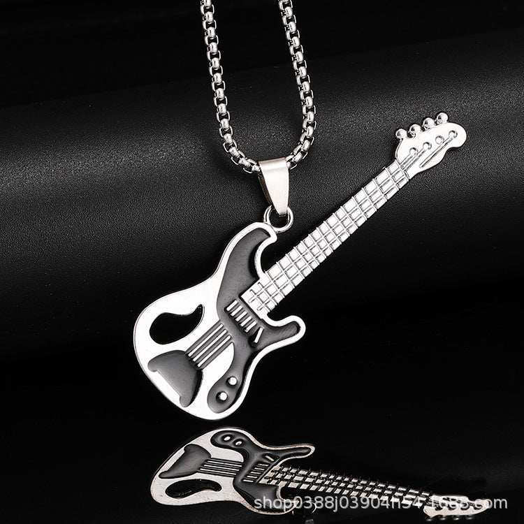 Wholesale Titanium Steel Hip Hop Music Guitar Pendant Necklace