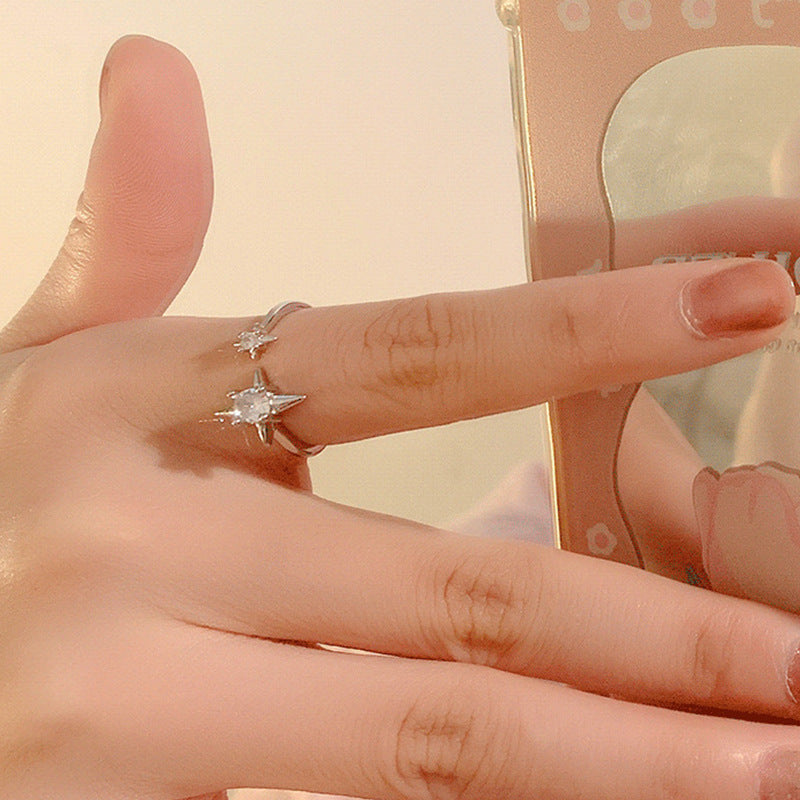Wholesale Zircon Four Pointed Star Open Ring Women S Fashion Jewelry Accessory Gift For Girlfriend Boutique Resale