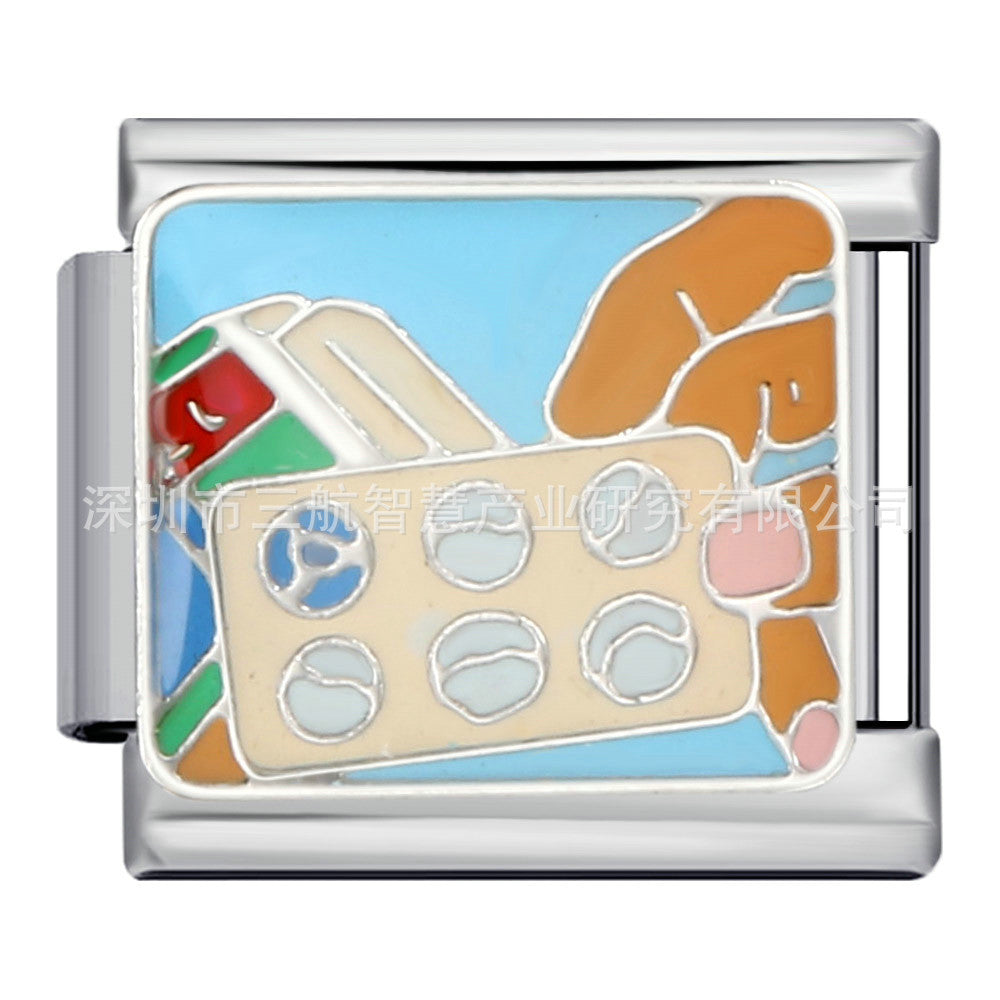 Wholesale 5pcs Italian Charm Bracelet 9mm DIY Splicing Beach Field Sunset Stainless Steel Composable Bracelet