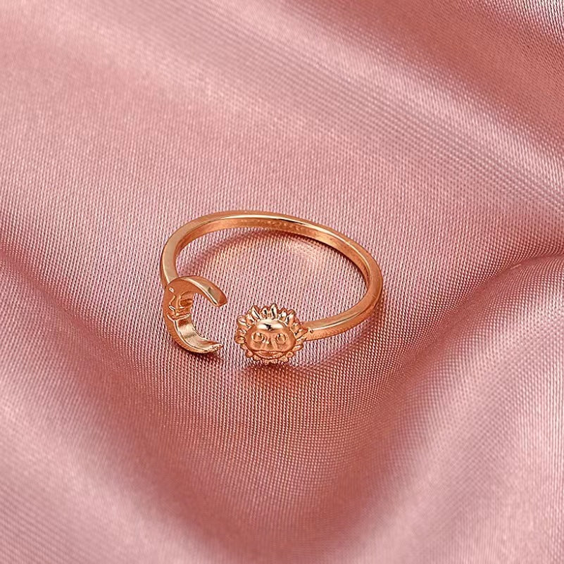 Wholesale Vintage Sun and Moon Stacked Diamond Open Rings Adjustable Rings ACC-RS-MY004