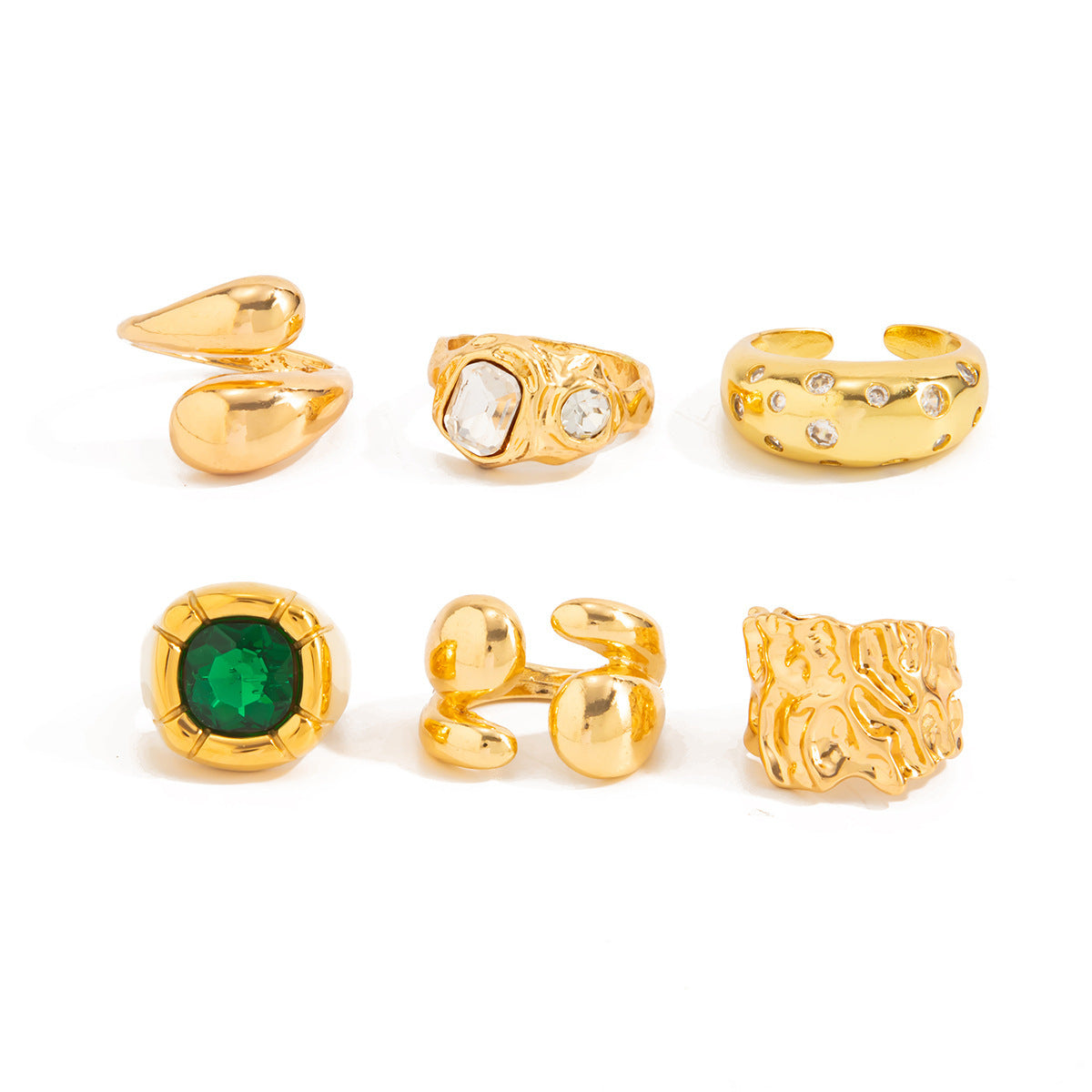 Wholesale Zinc Alloy Electroplated Geometric Open Rings Rhinestone Stackable Set for Women Everyday Fashion