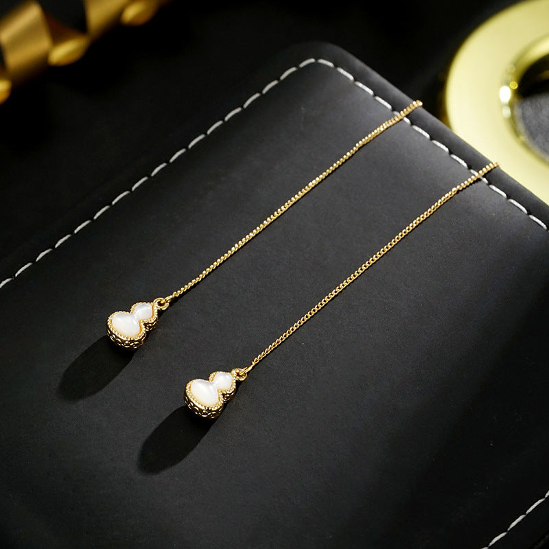 Wholesale double-sided natural fritillary enamel gourd pendant ear line earrings