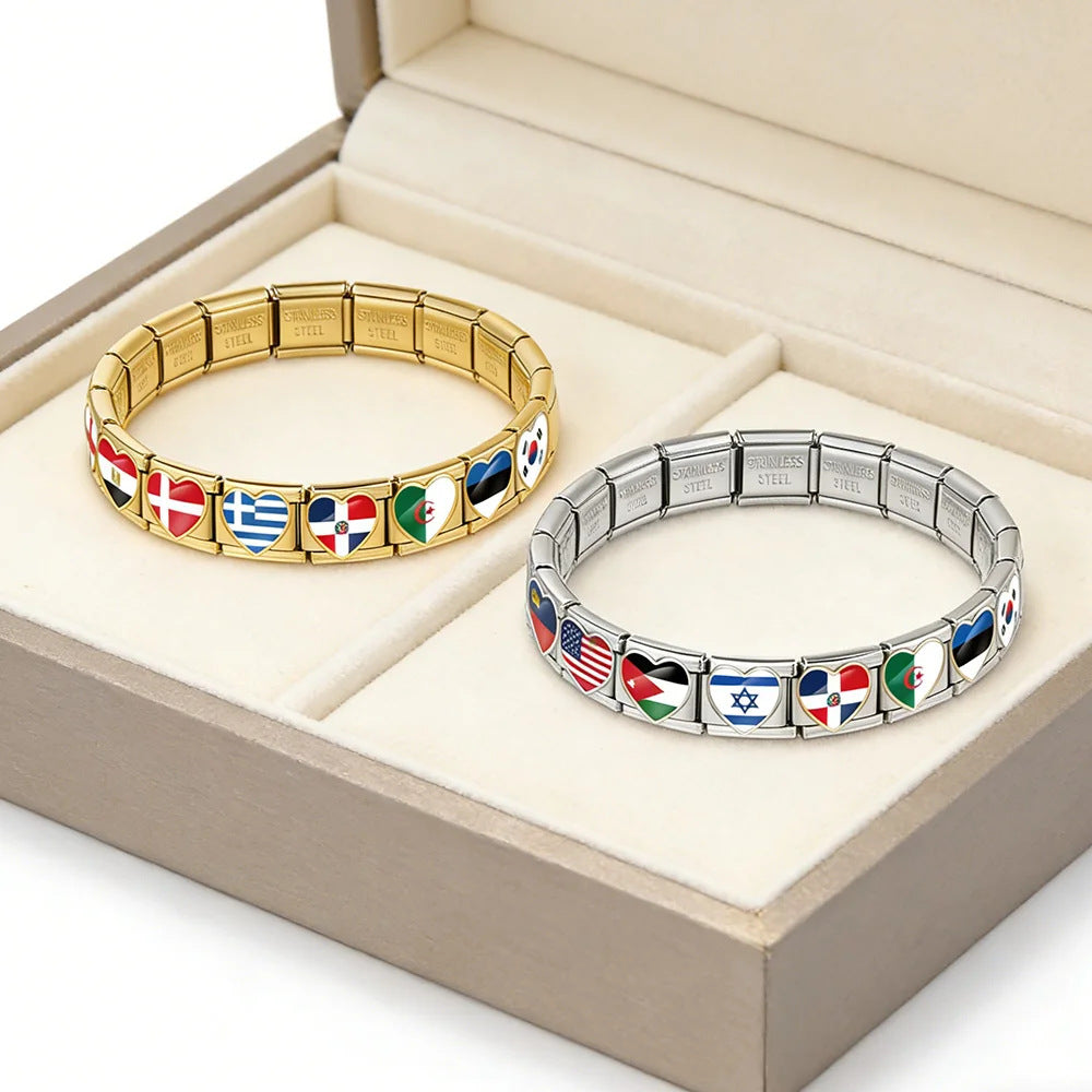 Wholesale Stainless Steel DIY Love Heart Flag Bracelet Module - Boutique Resale Accessory