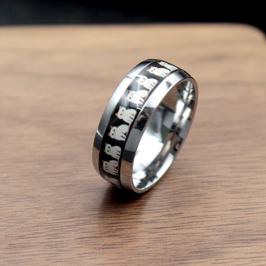 Wholesale Cute Cartoon Cat Pattern Titanium Steel Ring with Personalized Design Oil Dripping