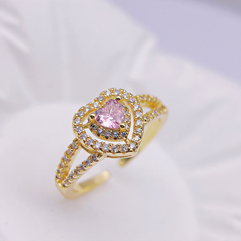 Wholesale Heart Shaped Pink Zirconia Rings ACC-RS-YXY036