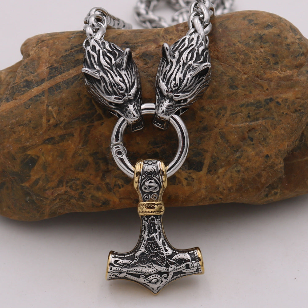 Wholesale Wolf Head Titanium Steel Hammer Pendant Necklaces ACC-NE-Hongg007