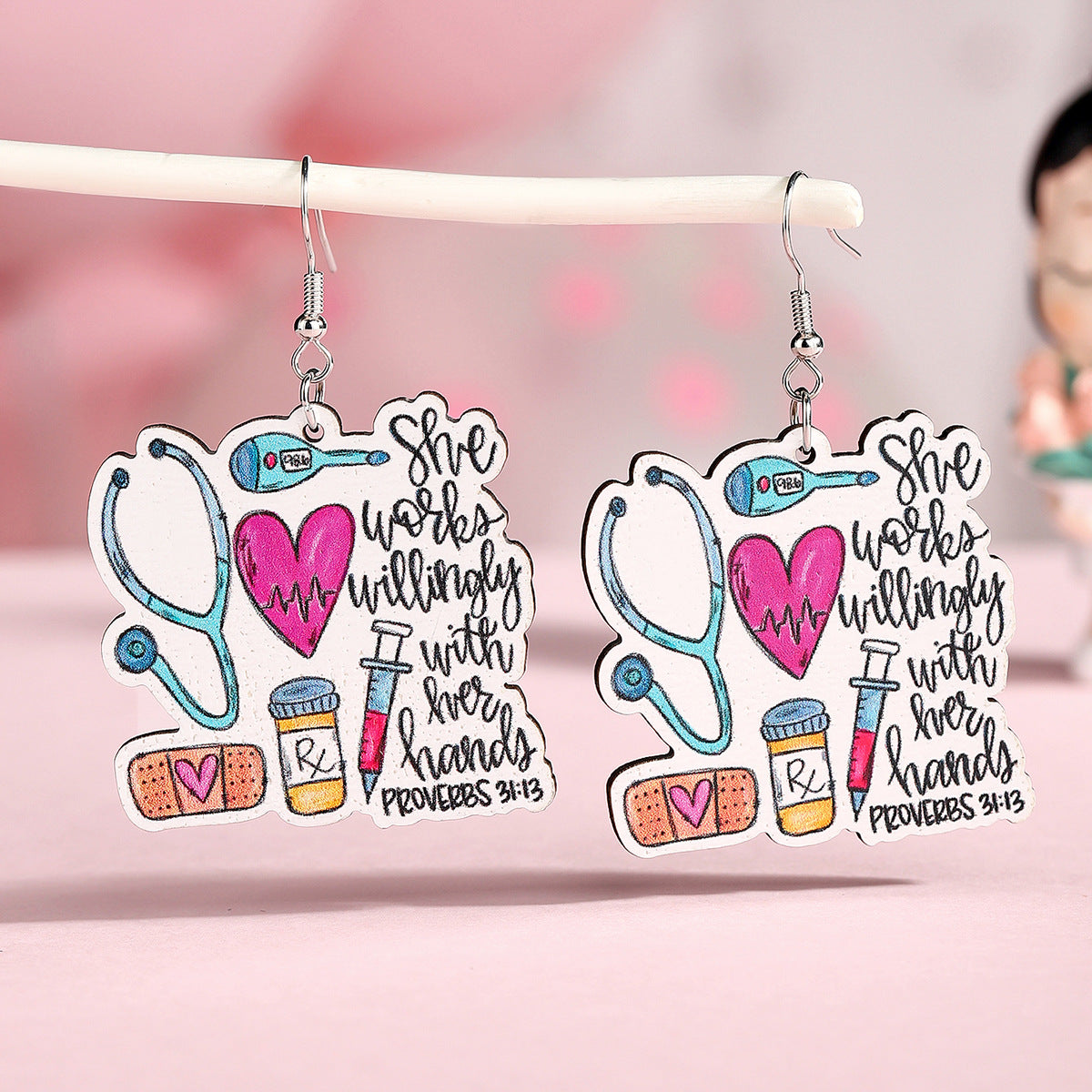 Wholesale  Nurses Festival Wooden Earrings Cute Love Stethoscope Earrings