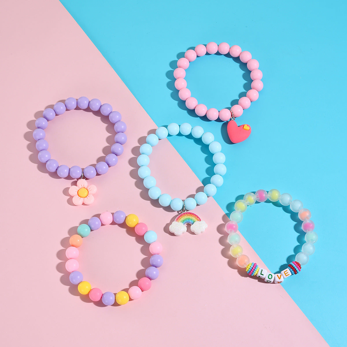 Wholesale Cartoon Dopamine Style Malone Stacked Hand Beaded Bracelet suit