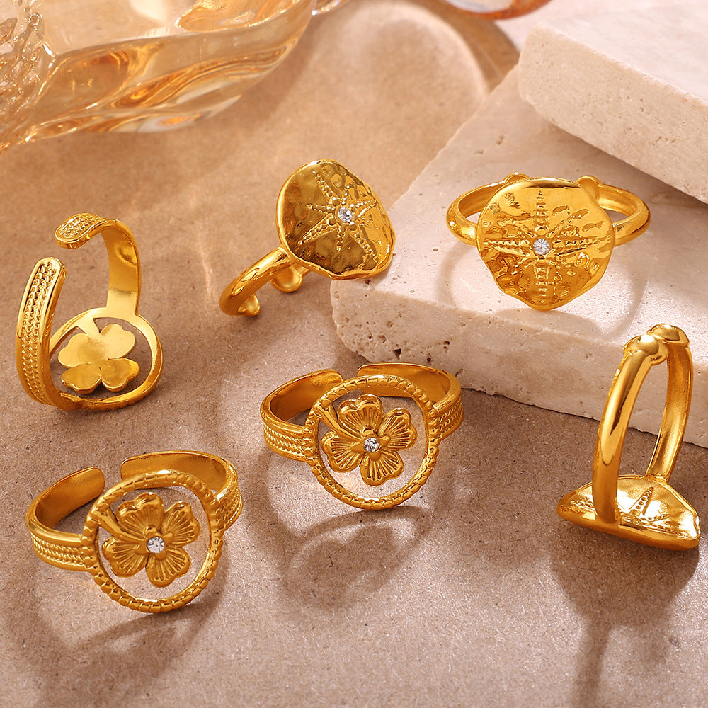 Wholesale  Retro Golden Cross Star Diamond Open Ring Niche Design Light Luxury Personalized Ring