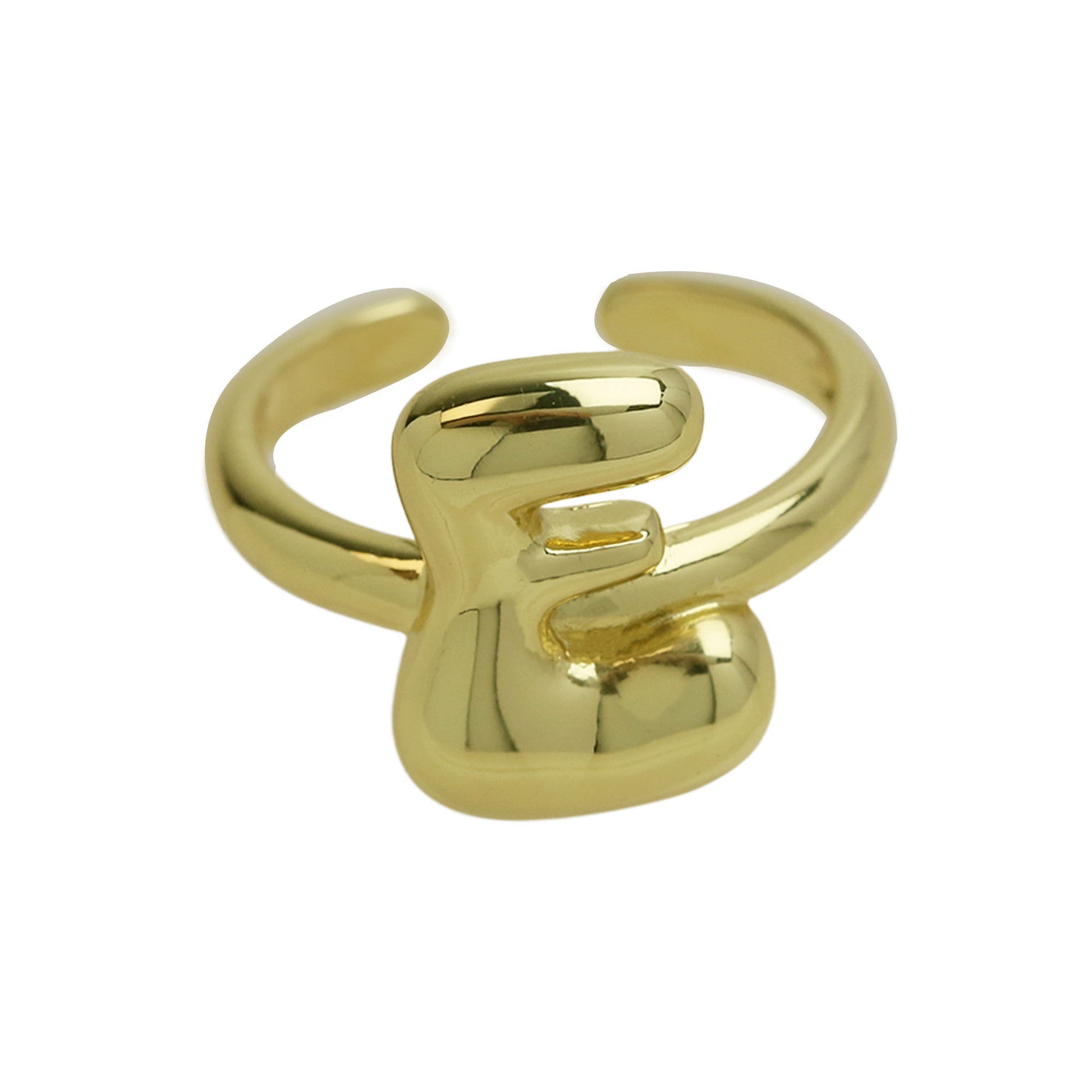 Wholesale  18k Golden Glaze Brass Bubble Balloon Bubble Cute Chubby 26 Letter Ring
