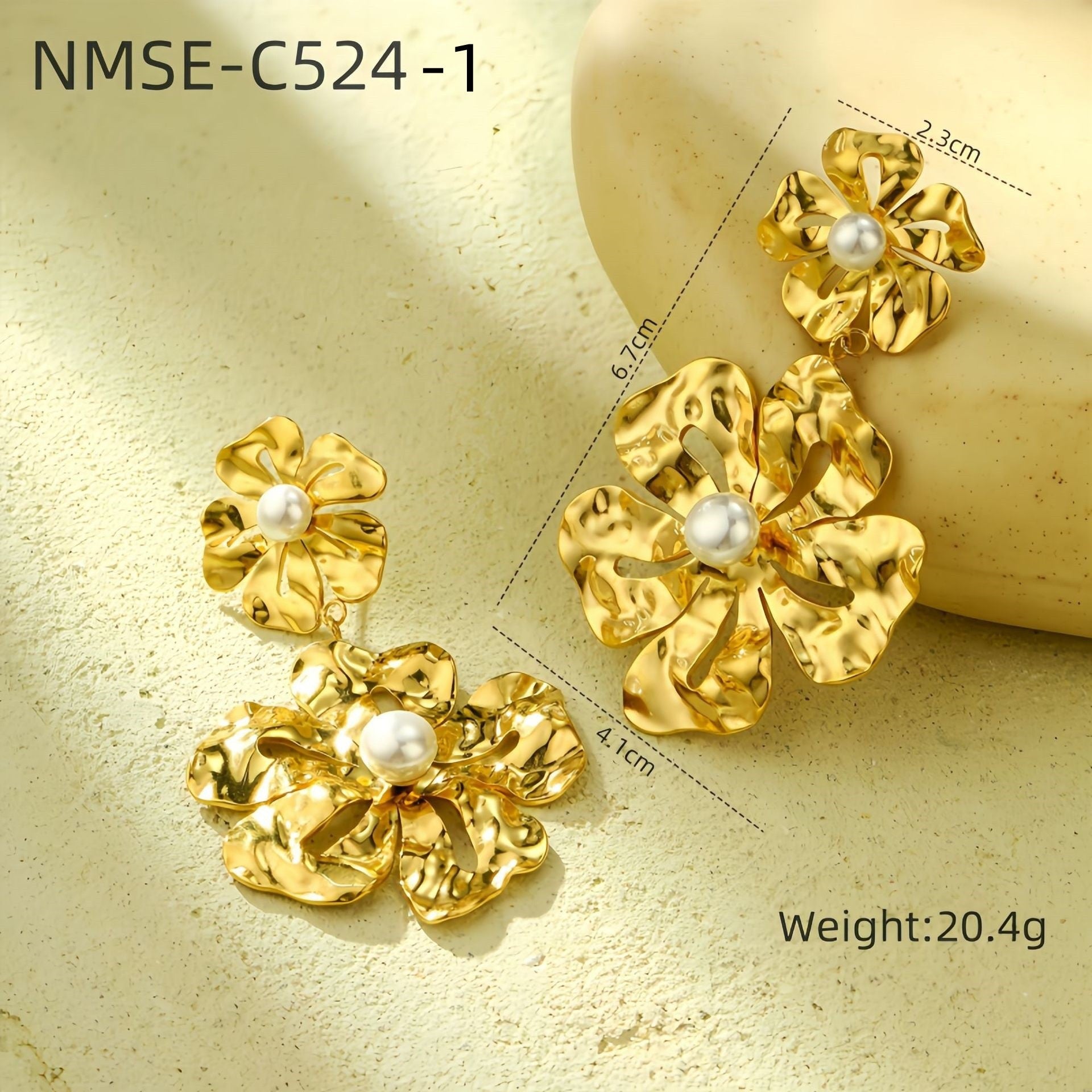 Wholesale  18k gold  petal pearl does not fade stainless steel earrings