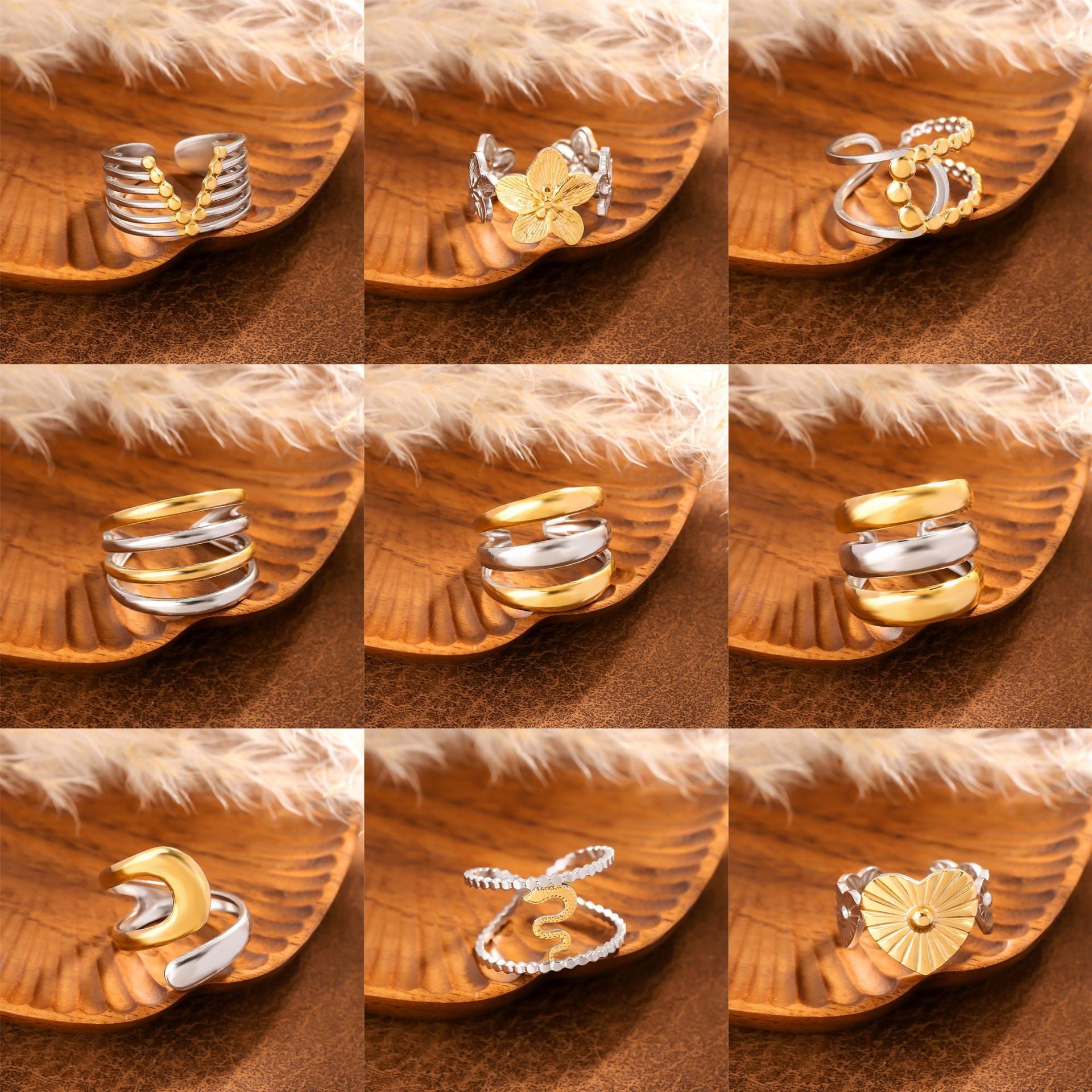 Wholesale Stainless Steel Geometric Open Wide-Band Ring