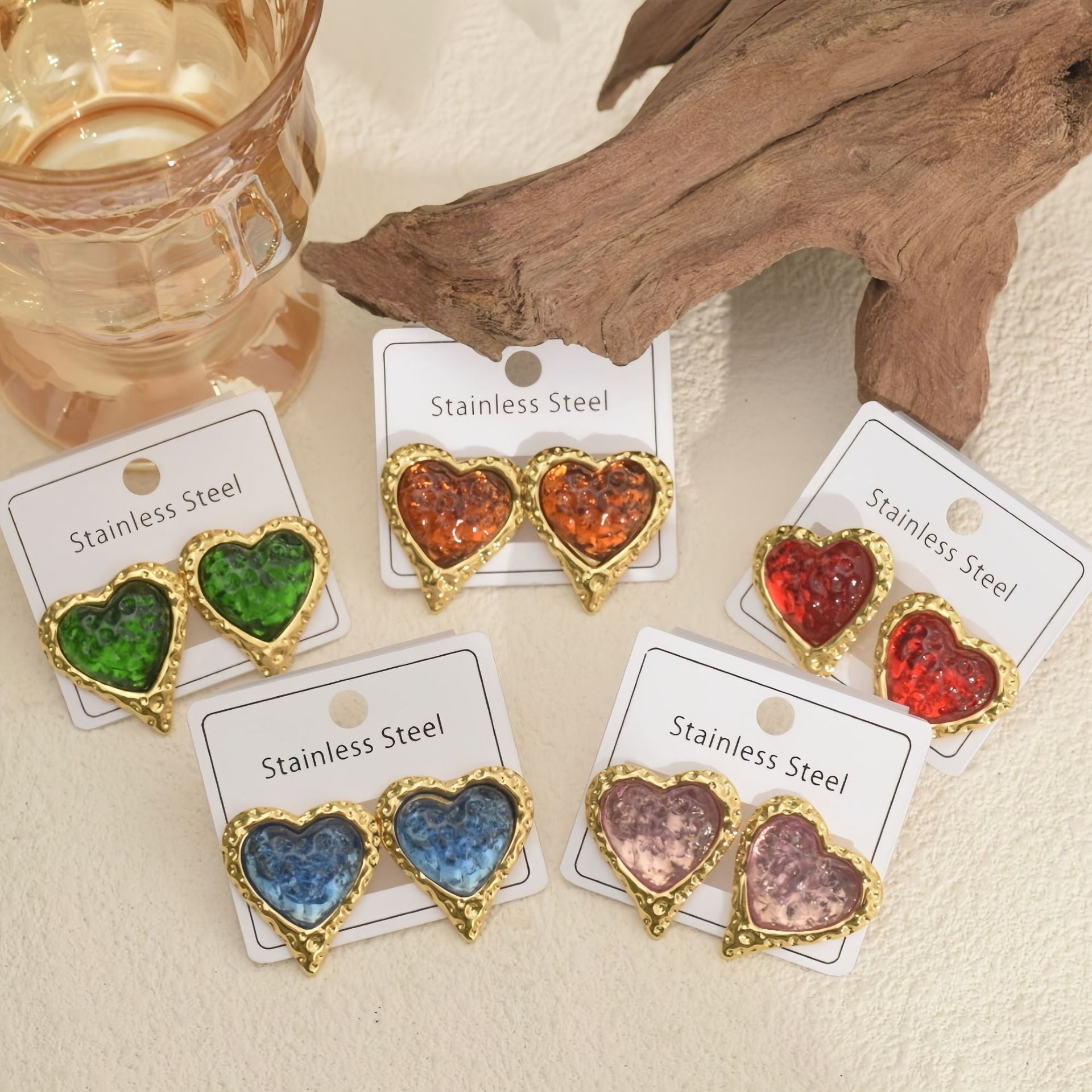 Wholesale Geometric Stainless Steel Enamel Teardrop Earrings